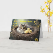 Happy Oaster Cat with chicks Karte (Gelbe Blume)