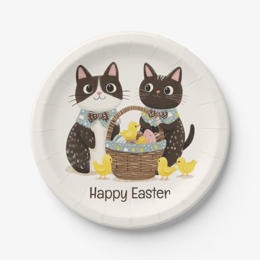 Happy Oaster Cats Osterkörbe Baby Chicks Pappteller (Vorderseite)
