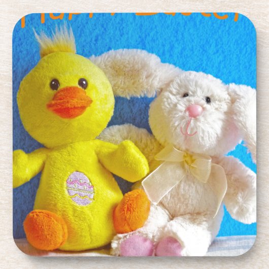 Happy Oaster Chick + Bunny Getränkeuntersetzer (Vorderseite)