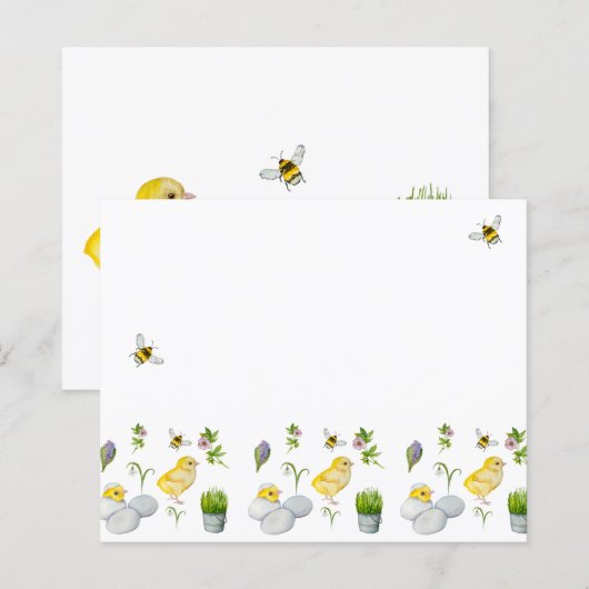 Happy Oaster chick und Frühlingsblumen (Vorne/Hinten)