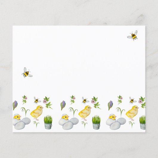 Happy Oaster chick und Frühlingsblumen (Vorderseite)