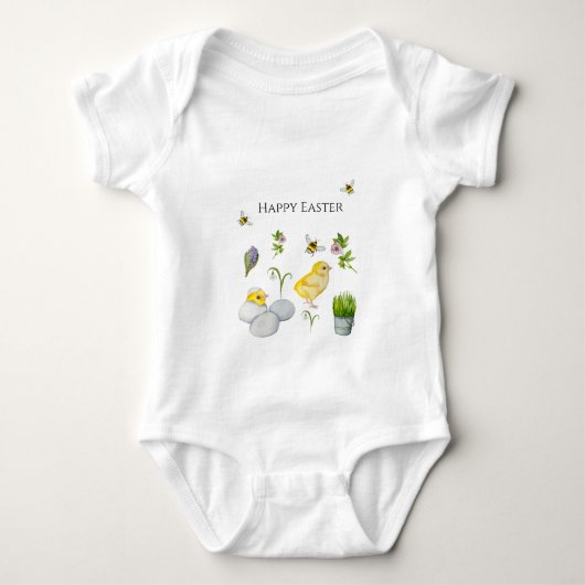 Happy Oaster chick und Frühlingsblumen Baby Strampler (Vorderseite)