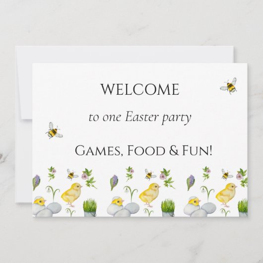 Happy Oaster chick und Frühlingsblumen Einladung (Vorderseite)