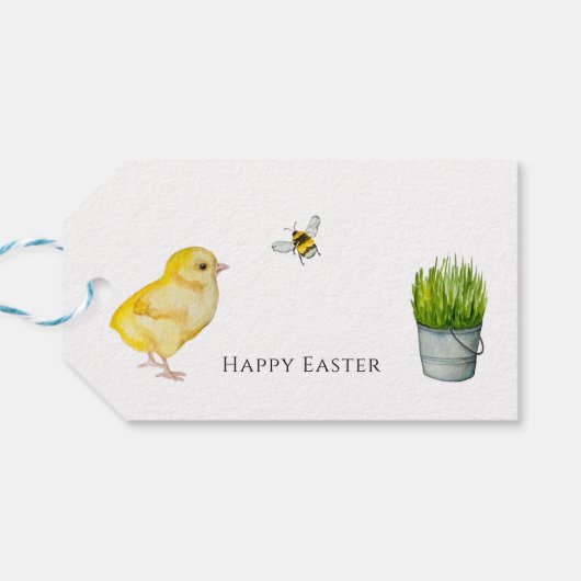 Happy Oaster chick und Frühlingsblumen Geschenkanhänger (Rückseite Horizontal)