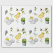 Happy Oaster chick und Frühlingsblumen Geschenkpapier (Flach)