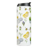Happy Oaster chick und Frühlingsblumen Thermosbecher (Nach links gedreht)