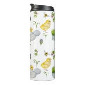 Happy Oaster chick und Frühlingsblumen Thermosbecher (Nach rechts gedreht)