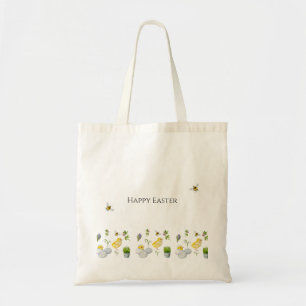 Happy Oaster chick und Frühlingsblumen Tragetasche