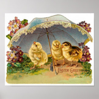 Happy Oaster Chicks Vintag Poster