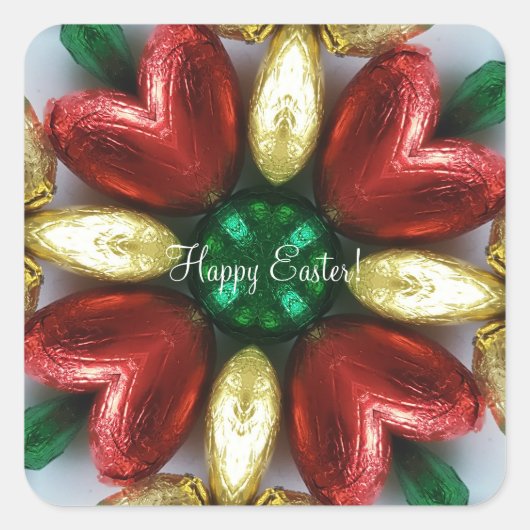 Happy Oaster Chocolate Eggs Kaleidoscope Blume Quadratischer Aufkleber (Vorderseite)
