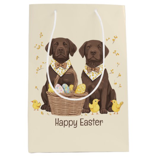 Happy Oaster Chocolate Labrador Retriever Hunde Mittlere Geschenktüte (Vorderseite)