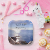 Happy Oaster Christ hat Risen Blue Ocean Foto Pappteller (Party)