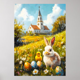 Happy Oaster Christliche Kirche Bunny Egg Poster