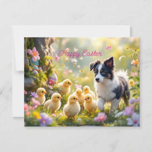 Happy Oaster Collie und Chicks Feiertagskarte (Vorderseite)