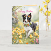 Happy Oaster Collie und Chicks Karte (Gelbe Blume)