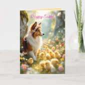 Happy Oaster Collie und Chicks Karte (Vorderseite)
