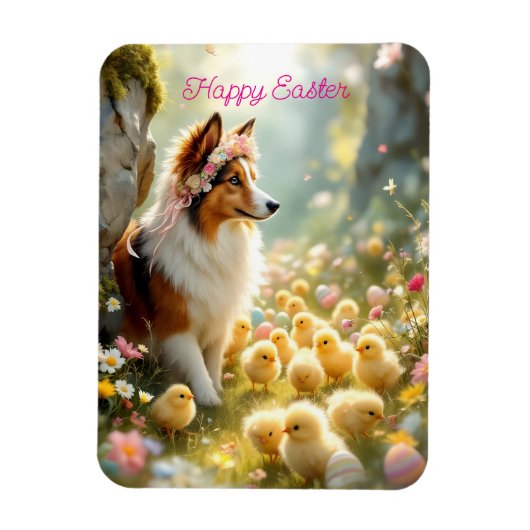 Happy Oaster Collie und Chicks Magnet (Vertikal)