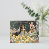 Happy Oaster Collie und Chicks Postkarte (Stehend Vorderseite)
