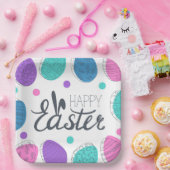 Happy Oaster Colorful Modern Eggs Typografie Pappteller (Party)