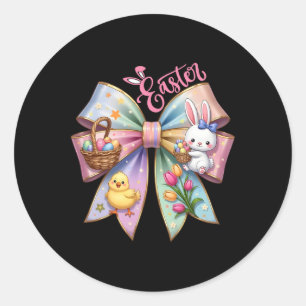 Happy Oaster Coquette Bow Niedlich Bunny Hunt Eggs Runder Aufkleber