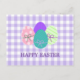 Happy Oaster Country Lavender Gingham Pattern Feiertagspostkarte
