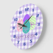 Happy Oaster Country Lavender Gingham Pattern Nied Große Wanduhr (Winkel)