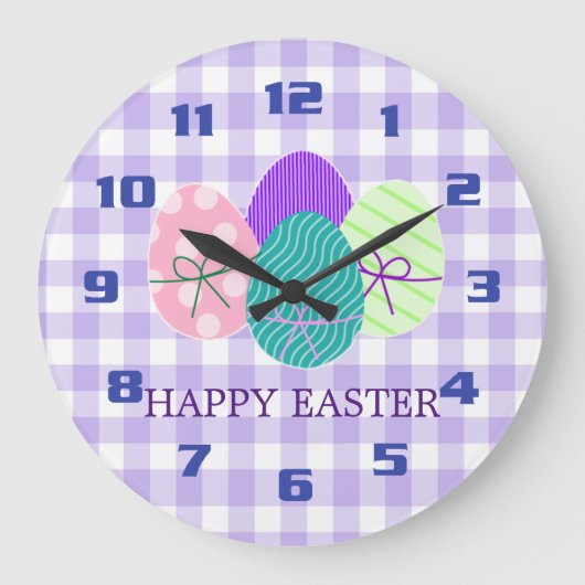 Happy Oaster Country Lavender Gingham Pattern Nied Große Wanduhr (Vorderseite)