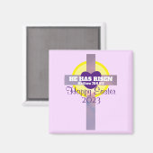 Happy Oaster Cross Bible Verse Custom Year Lila Magnet (Vorderseite/Rückseite)