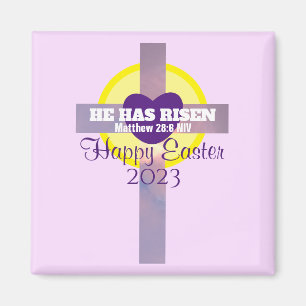 Happy Oaster Cross Bible Verse Custom Year Lila Magnet