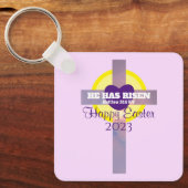 Happy Oaster Cross Bible Verse Custom Year Lila Schlüsselanhänger (Vorderseite)