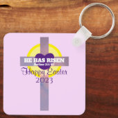 Happy Oaster Cross Bible Verse Custom Year Lila Schlüsselanhänger (Rückseite)