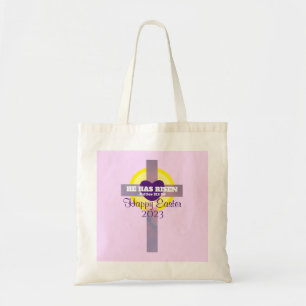 Happy Oaster Cross Bible Verse Custom Year Lila Tragetasche