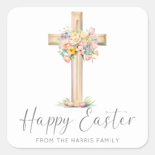 Happy Oaster Cross floral Quadratischer Aufkleber