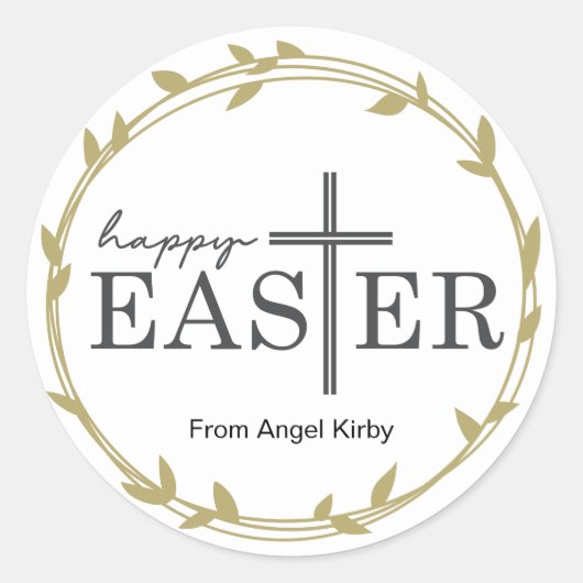 Happy Oaster Cross mit goldenem Blattrand, Runder Aufkleber (Vorderseite)