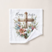 Happy Oaster Cross mit Osterlilies Badhandtuch Set (Waschlappen)