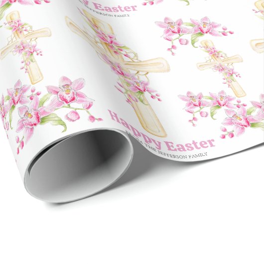 Happy Oaster Cross Pink Bloral Orchid Blume Geschenkpapier (Rolleneckpunkt)