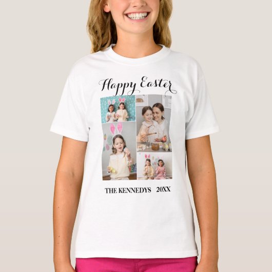 Happy Oaster Custom 4 Foto Collage Familie Ostern T-Shirt (Vorderseite)