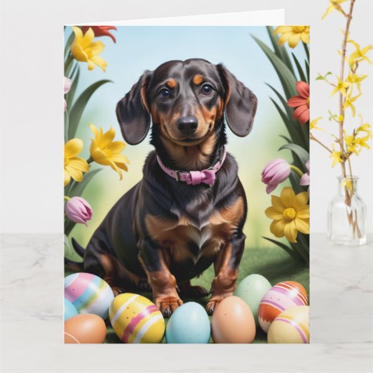 Happy Oaster Dackel Karte (Gelbe Blume)