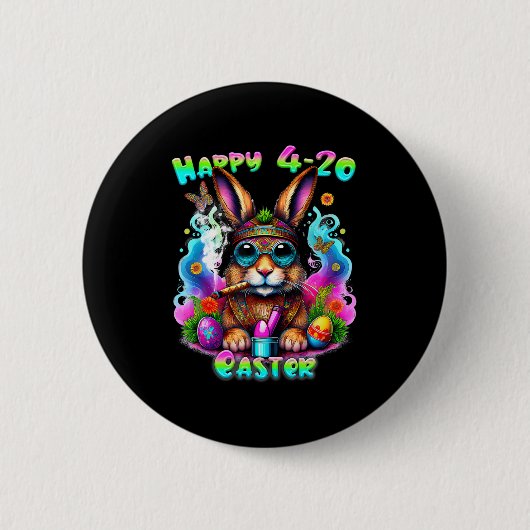 Happy Oaster Day Bunny Smoking Wewn Funny Button (Vorderseite)