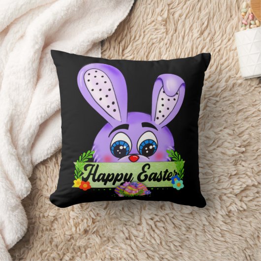 Happy Oaster Day, Niedlicher Lila Bunny Kissen (Decke)