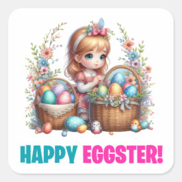 Happy Oaster Day - Niedliches Baby Kaninchen Quadratischer Aufkleber