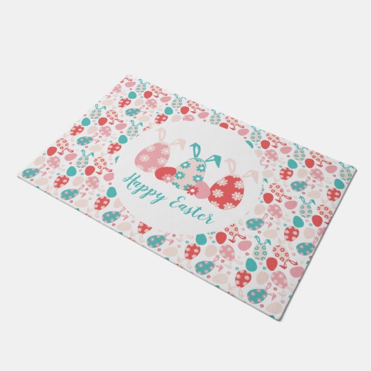 Happy Oaster Decorated Eggs Bunny Oars Fußmatte (Schrägansicht)