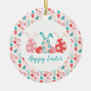 Happy Oaster Decorated Eggs Bunny Oars Keramik Ornament
