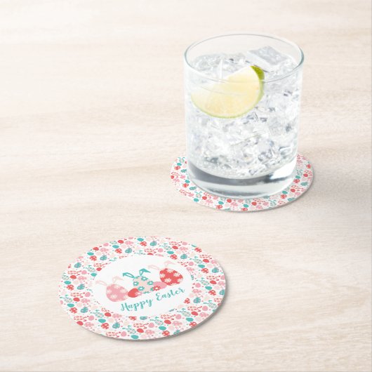 Happy Oaster Decorated Eggs Bunny Oars Runder Pappuntersetzer (Vor Ort)