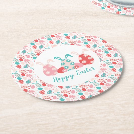 Happy Oaster Decorated Eggs Bunny Oars Runder Pappuntersetzer (Angewinkelt)