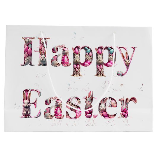 Happy Oaster Decorative Text Große Geschenktüte (Rückseite)