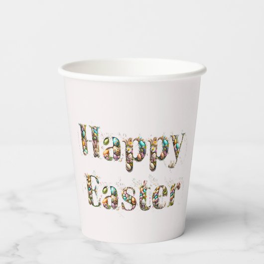 Happy Oaster Decorative Text Pappbecher (Rückseite)