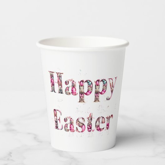 Happy Oaster Decorative Text Pappbecher (Rückseite)