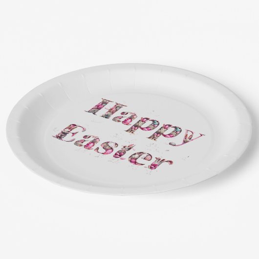 Happy Oaster Decorative Text Pappteller (Schrägansicht)