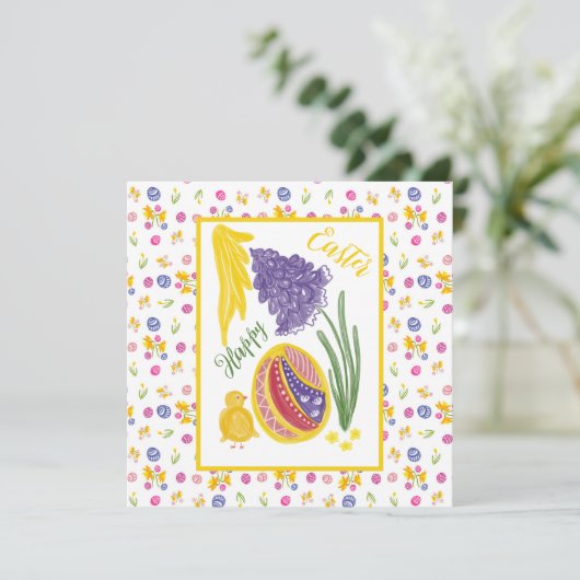 Happy Oaster dekoriert Ei, Huhn und Sonne Ankündigung (Stehend Vorderseite)